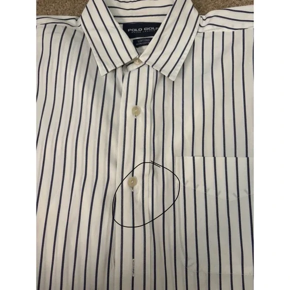 Polo Golf Ralph Lauren Button Down Shirt Men Medium White Blue Striped Cotton - Picture 4 of 6
